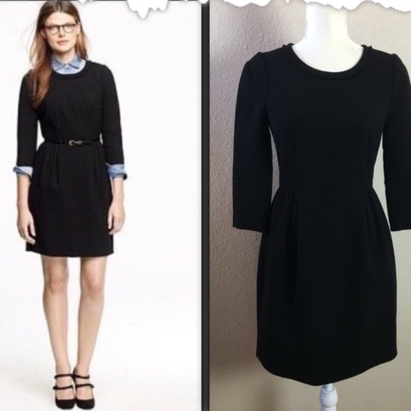 J.Crew Teddie Black Wool Crepe 3/4 Sleeve Dress Size 6. Style# 95620. - Picture 1 of 5